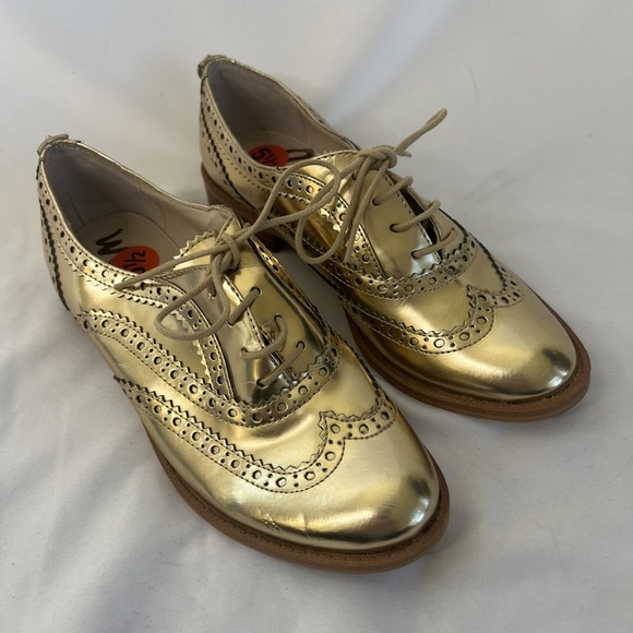 Sam Edelman JEROME 5.5 Shiny Gold Penny Loafer Women's Wingtip‎ Shoes - Picture 1 of 11